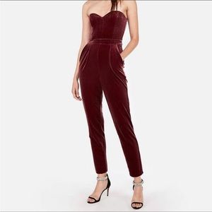 Express strapless velvet burgundy jumpsuit